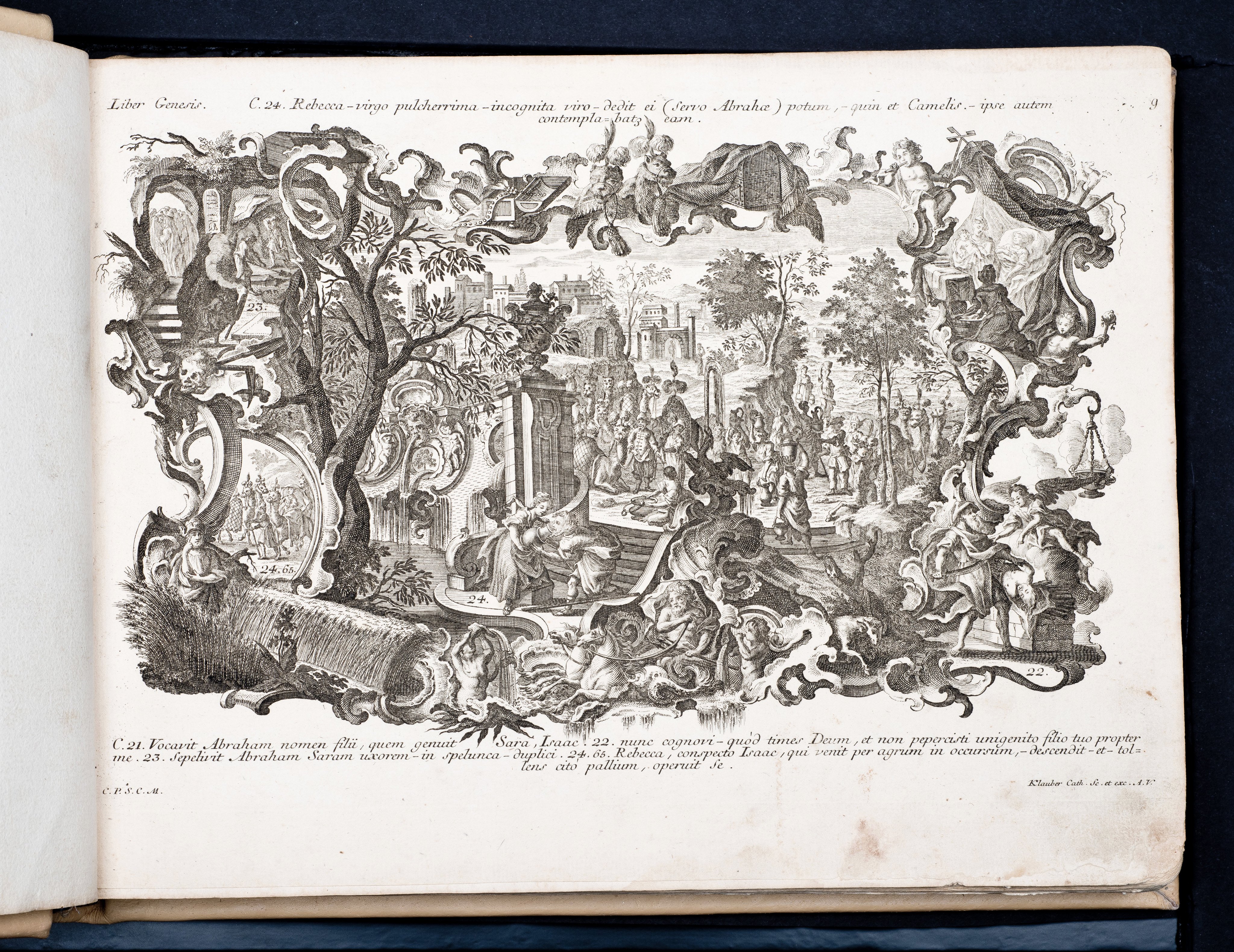 Historiae Biblicae Veteris et Novi Testamenti, Augsburg 1748.Księga wydana in folio złożona ze 100 ilustracji miedziorytniczych, wykonanych przez augsburskich grawerów, braci Józefa Sebastiana (1700-1768) Jana Baptystę (1712-1787) Klauberów, według obrazów augsburskiego malarza Johana Adama Stokmana (1720-1783). Miedzioryty z tego wydania stały się ikonograficznym wzornikiem dla malarzy i rytowników w całej Europie. Wydanie rzadkie, pełnego w polskich kolekcjach brak. Na rynku antykwarycznym pojawiają się pojedyncze ryciny. Egzemplarz kompletnySygnatura - MKDU-42859; SD-617