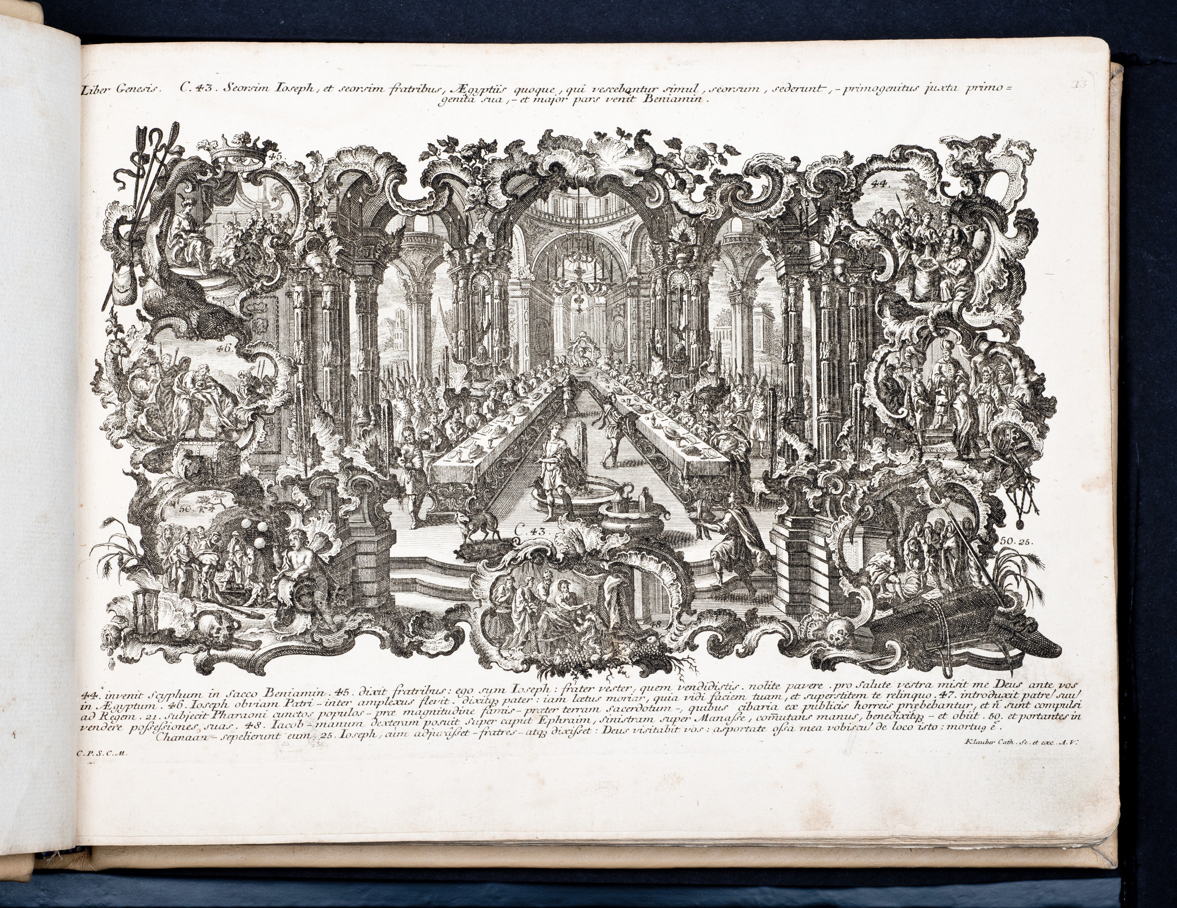 Historiae Biblicae Veteris et Novi Testamenti, Augsburg 1748.Księga wydana in folio złożona ze 100 ilustracji miedziorytniczych, wykonanych przez augsburskich grawerów, braci Józefa Sebastiana (1700-1768) Jana Baptystę (1712-1787) Klauberów, według obrazów augsburskiego malarza Johana Adama Stokmana (1720-1783). Miedzioryty z tego wydania stały się ikonograficznym wzornikiem dla malarzy i rytowników w całej Europie. Wydanie rzadkie, pełnego w polskich kolekcjach brak. Na rynku antykwarycznym pojawiają się pojedyncze ryciny. Egzemplarz kompletnySygnatura - MKDU-42859; SD-617