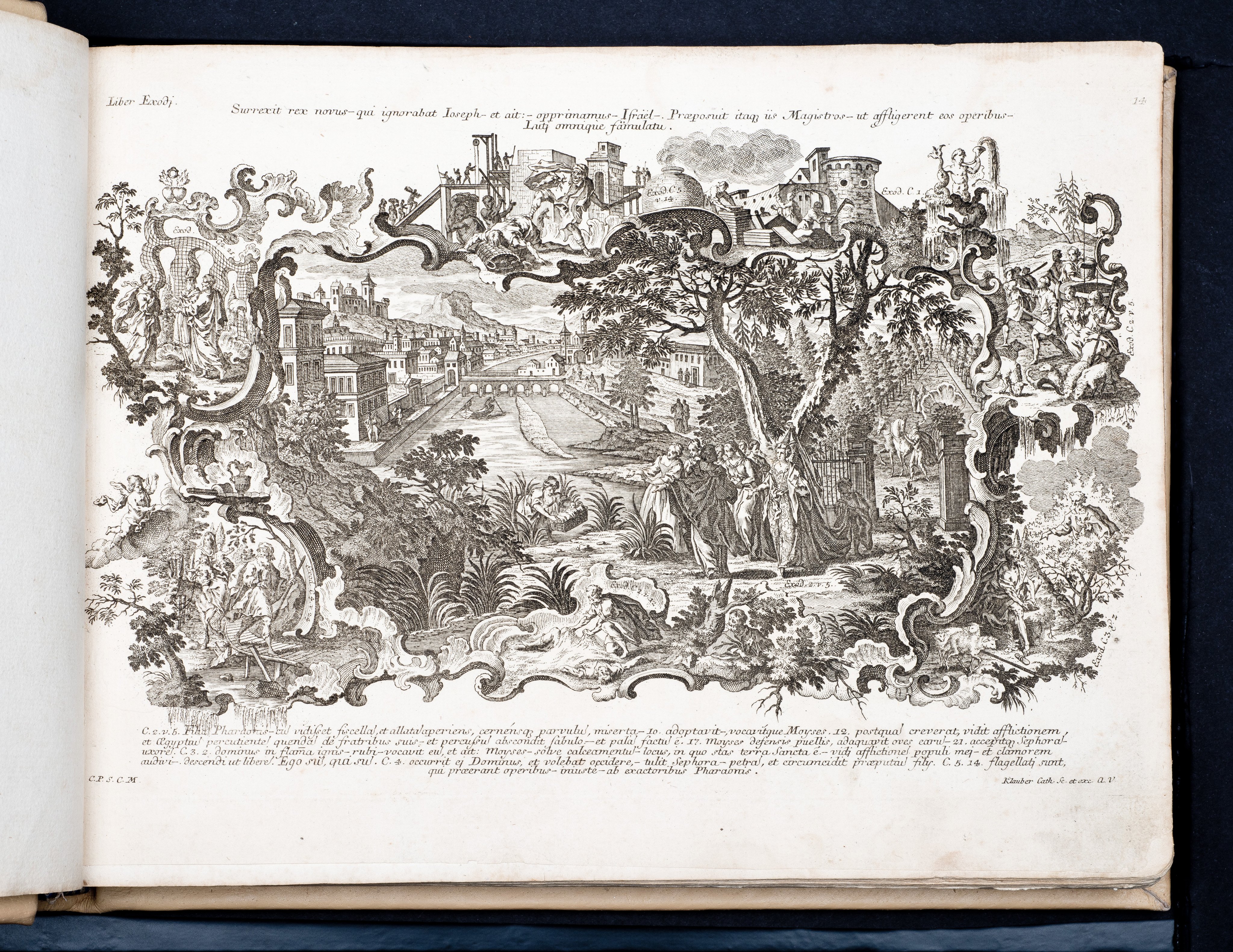 Historiae Biblicae Veteris et Novi Testamenti, Augsburg 1748.Księga wydana in folio złożona ze 100 ilustracji miedziorytniczych, wykonanych przez augsburskich grawerów, braci Józefa Sebastiana (1700-1768) Jana Baptystę (1712-1787) Klauberów, według obrazów augsburskiego malarza Johana Adama Stokmana (1720-1783). Miedzioryty z tego wydania stały się ikonograficznym wzornikiem dla malarzy i rytowników w całej Europie. Wydanie rzadkie, pełnego w polskich kolekcjach brak. Na rynku antykwarycznym pojawiają się pojedyncze ryciny. Egzemplarz kompletnySygnatura - MKDU-42859; SD-617