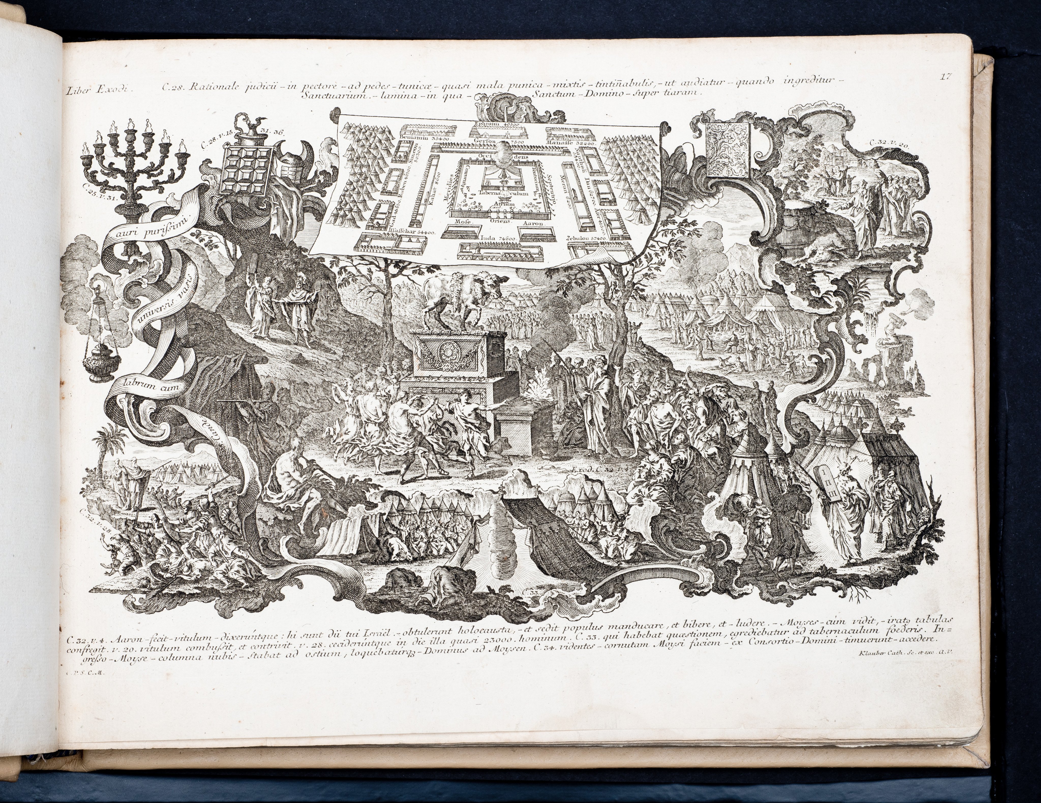 Historiae Biblicae Veteris et Novi Testamenti, Augsburg 1748.Księga wydana in folio złożona ze 100 ilustracji miedziorytniczych, wykonanych przez augsburskich grawerów, braci Józefa Sebastiana (1700-1768) Jana Baptystę (1712-1787) Klauberów, według obrazów augsburskiego malarza Johana Adama Stokmana (1720-1783). Miedzioryty z tego wydania stały się ikonograficznym wzornikiem dla malarzy i rytowników w całej Europie. Wydanie rzadkie, pełnego w polskich kolekcjach brak. Na rynku antykwarycznym pojawiają się pojedyncze ryciny. Egzemplarz kompletnySygnatura - MKDU-42859; SD-617