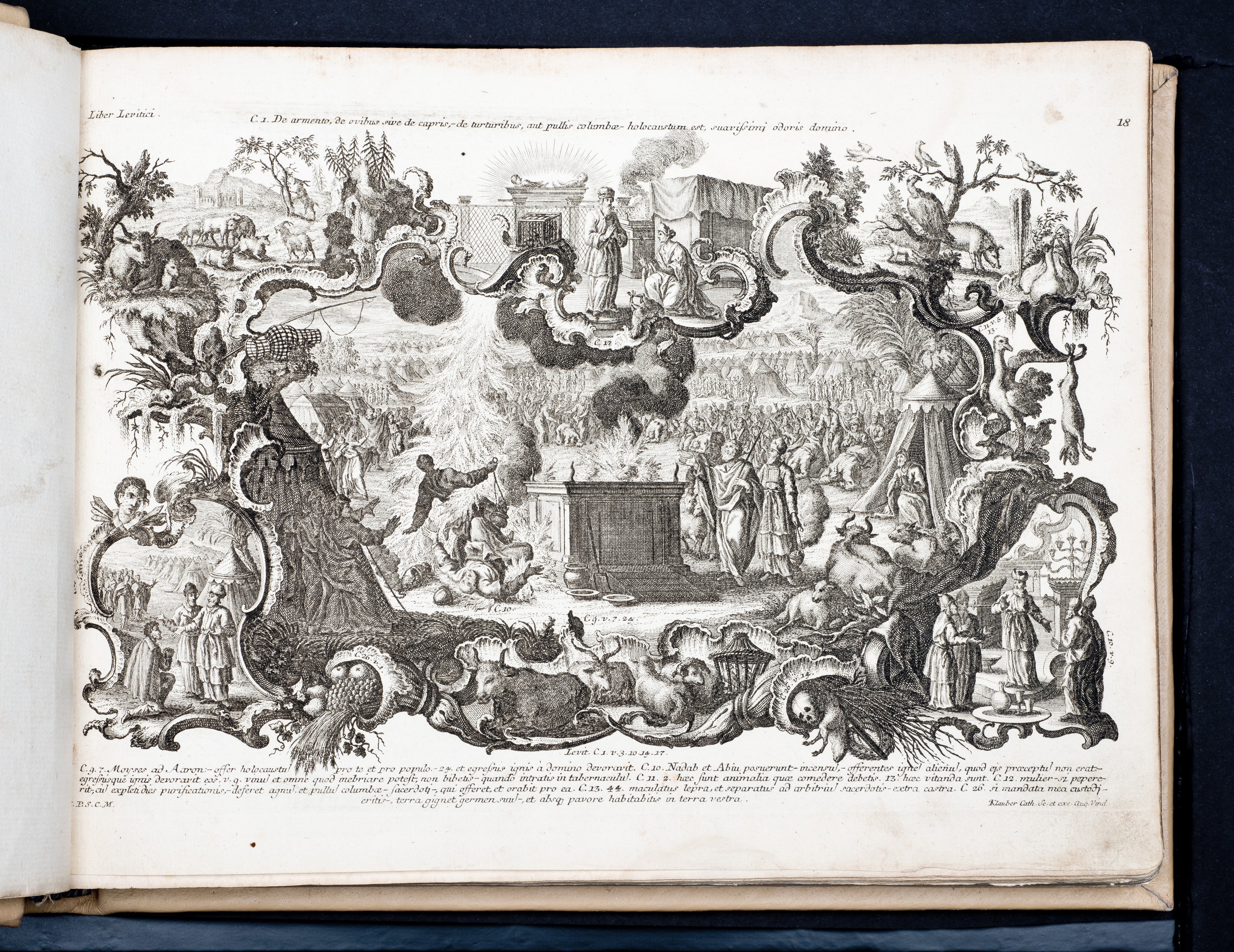 Historiae Biblicae Veteris et Novi Testamenti, Augsburg 1748.Księga wydana in folio złożona ze 100 ilustracji miedziorytniczych, wykonanych przez augsburskich grawerów, braci Józefa Sebastiana (1700-1768) Jana Baptystę (1712-1787) Klauberów, według obrazów augsburskiego malarza Johana Adama Stokmana (1720-1783). Miedzioryty z tego wydania stały się ikonograficznym wzornikiem dla malarzy i rytowników w całej Europie. Wydanie rzadkie, pełnego w polskich kolekcjach brak. Na rynku antykwarycznym pojawiają się pojedyncze ryciny. Egzemplarz kompletnySygnatura - MKDU-42859; SD-617