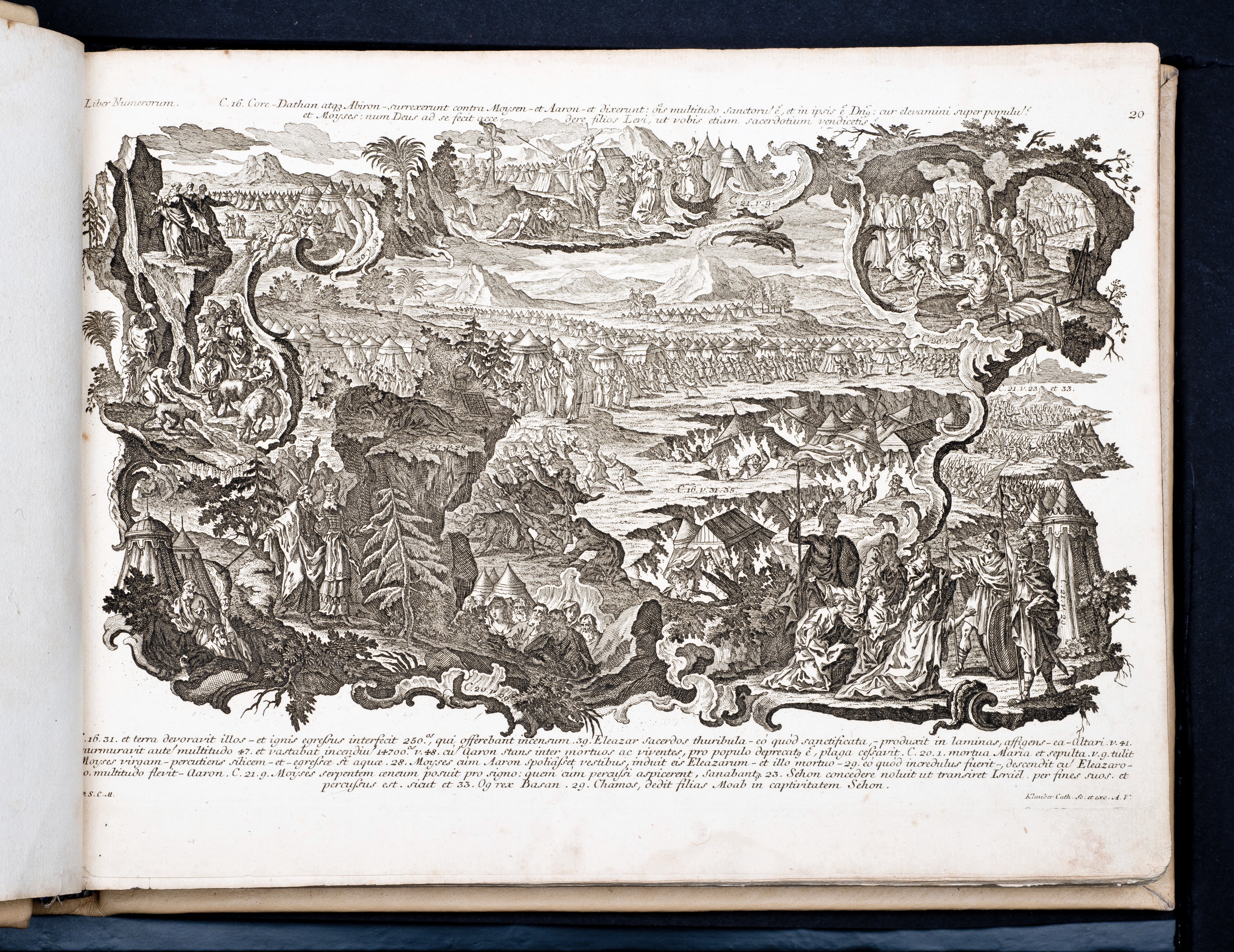 Historiae Biblicae Veteris et Novi Testamenti, Augsburg 1748.Księga wydana in folio złożona ze 100 ilustracji miedziorytniczych, wykonanych przez augsburskich grawerów, braci Józefa Sebastiana (1700-1768) Jana Baptystę (1712-1787) Klauberów, według obrazów augsburskiego malarza Johana Adama Stokmana (1720-1783). Miedzioryty z tego wydania stały się ikonograficznym wzornikiem dla malarzy i rytowników w całej Europie. Wydanie rzadkie, pełnego w polskich kolekcjach brak. Na rynku antykwarycznym pojawiają się pojedyncze ryciny. Egzemplarz kompletnySygnatura - MKDU-42859; SD-617