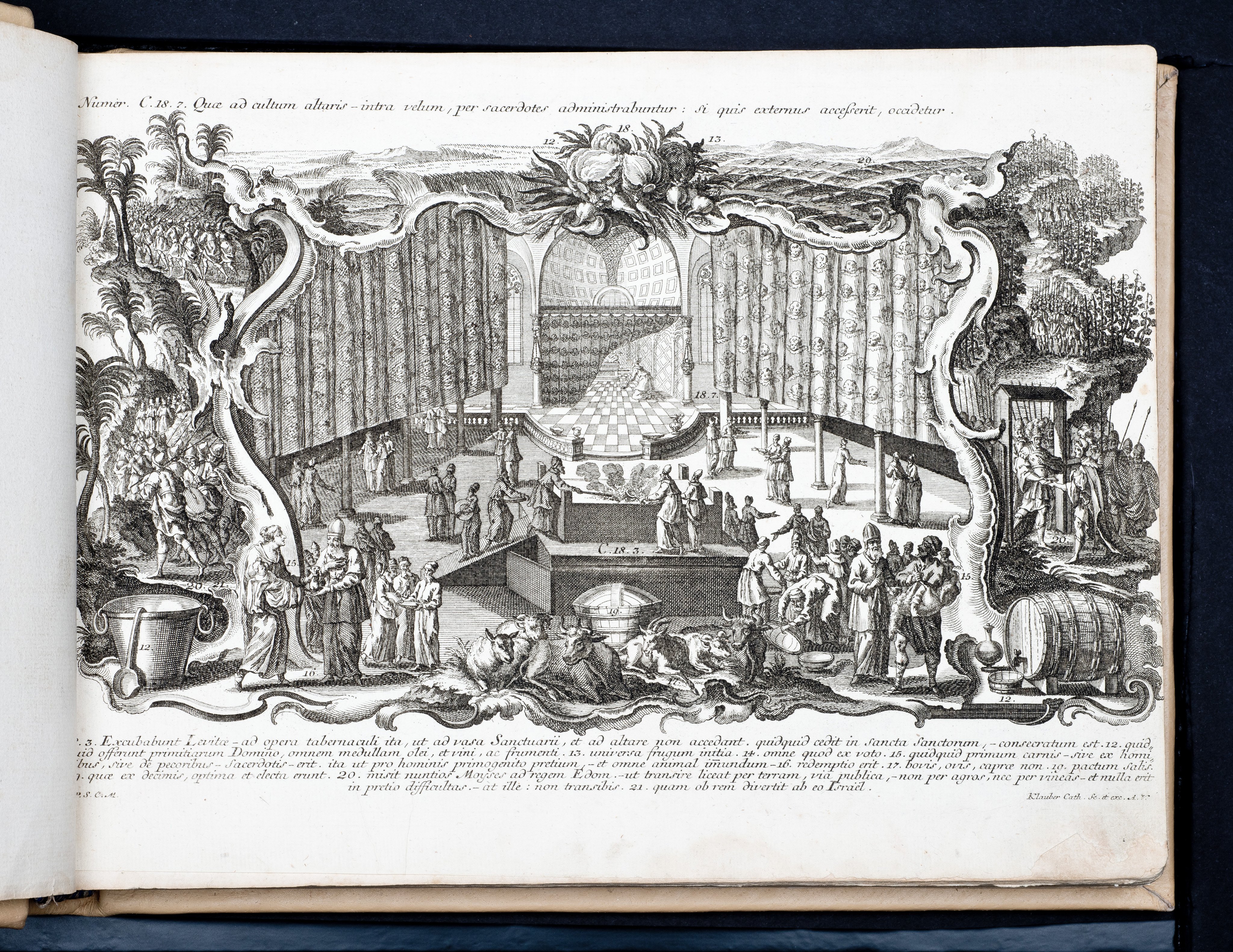 Historiae Biblicae Veteris et Novi Testamenti, Augsburg 1748.Księga wydana in folio złożona ze 100 ilustracji miedziorytniczych, wykonanych przez augsburskich grawerów, braci Józefa Sebastiana (1700-1768) Jana Baptystę (1712-1787) Klauberów, według obrazów augsburskiego malarza Johana Adama Stokmana (1720-1783). Miedzioryty z tego wydania stały się ikonograficznym wzornikiem dla malarzy i rytowników w całej Europie. Wydanie rzadkie, pełnego w polskich kolekcjach brak. Na rynku antykwarycznym pojawiają się pojedyncze ryciny. Egzemplarz kompletnySygnatura - MKDU-42859; SD-617