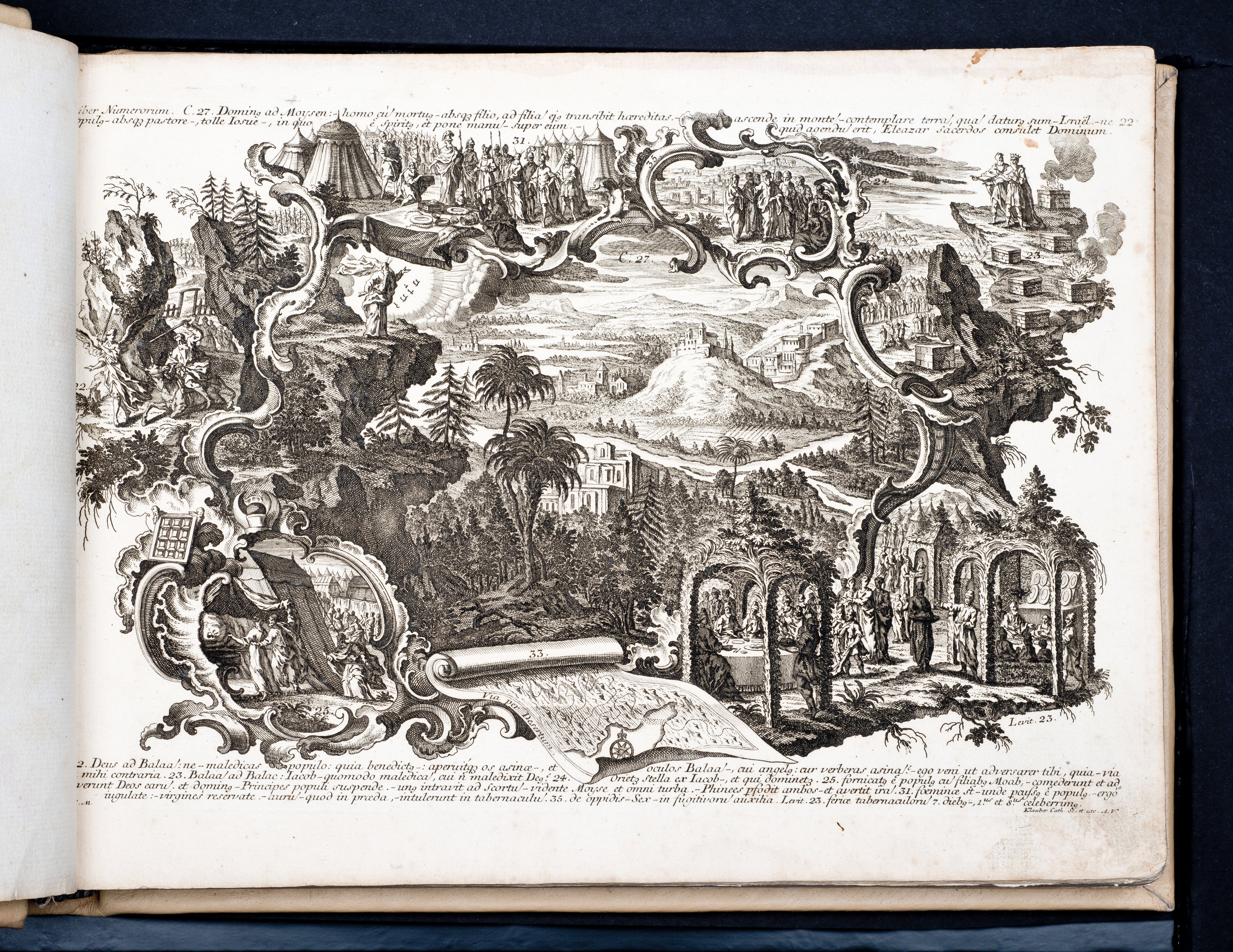 Historiae Biblicae Veteris et Novi Testamenti, Augsburg 1748.Księga wydana in folio złożona ze 100 ilustracji miedziorytniczych, wykonanych przez augsburskich grawerów, braci Józefa Sebastiana (1700-1768) Jana Baptystę (1712-1787) Klauberów, według obrazów augsburskiego malarza Johana Adama Stokmana (1720-1783). Miedzioryty z tego wydania stały się ikonograficznym wzornikiem dla malarzy i rytowników w całej Europie. Wydanie rzadkie, pełnego w polskich kolekcjach brak. Na rynku antykwarycznym pojawiają się pojedyncze ryciny. Egzemplarz kompletnySygnatura - MKDU-42859; SD-617