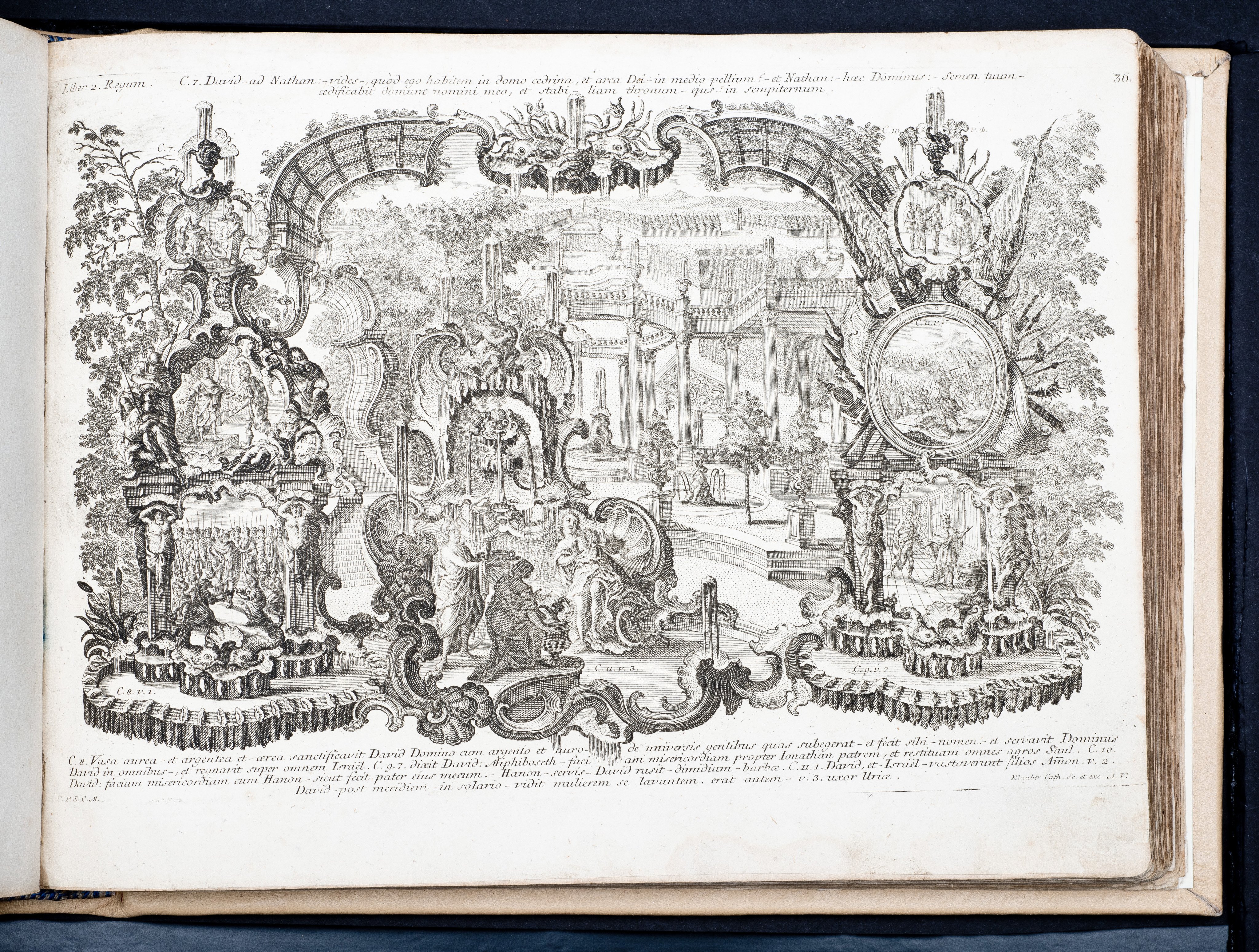 Historiae Biblicae Veteris et Novi Testamenti, Augsburg 1748.Księga wydana in folio złożona ze 100 ilustracji miedziorytniczych, wykonanych przez augsburskich grawerów, braci Józefa Sebastiana (1700-1768) Jana Baptystę (1712-1787) Klauberów, według obrazów augsburskiego malarza Johana Adama Stokmana (1720-1783). Miedzioryty z tego wydania stały się ikonograficznym wzornikiem dla malarzy i rytowników w całej Europie. Wydanie rzadkie, pełnego w polskich kolekcjach brak. Na rynku antykwarycznym pojawiają się pojedyncze ryciny. Egzemplarz kompletnySygnatura - MKDU-42859; SD-617
