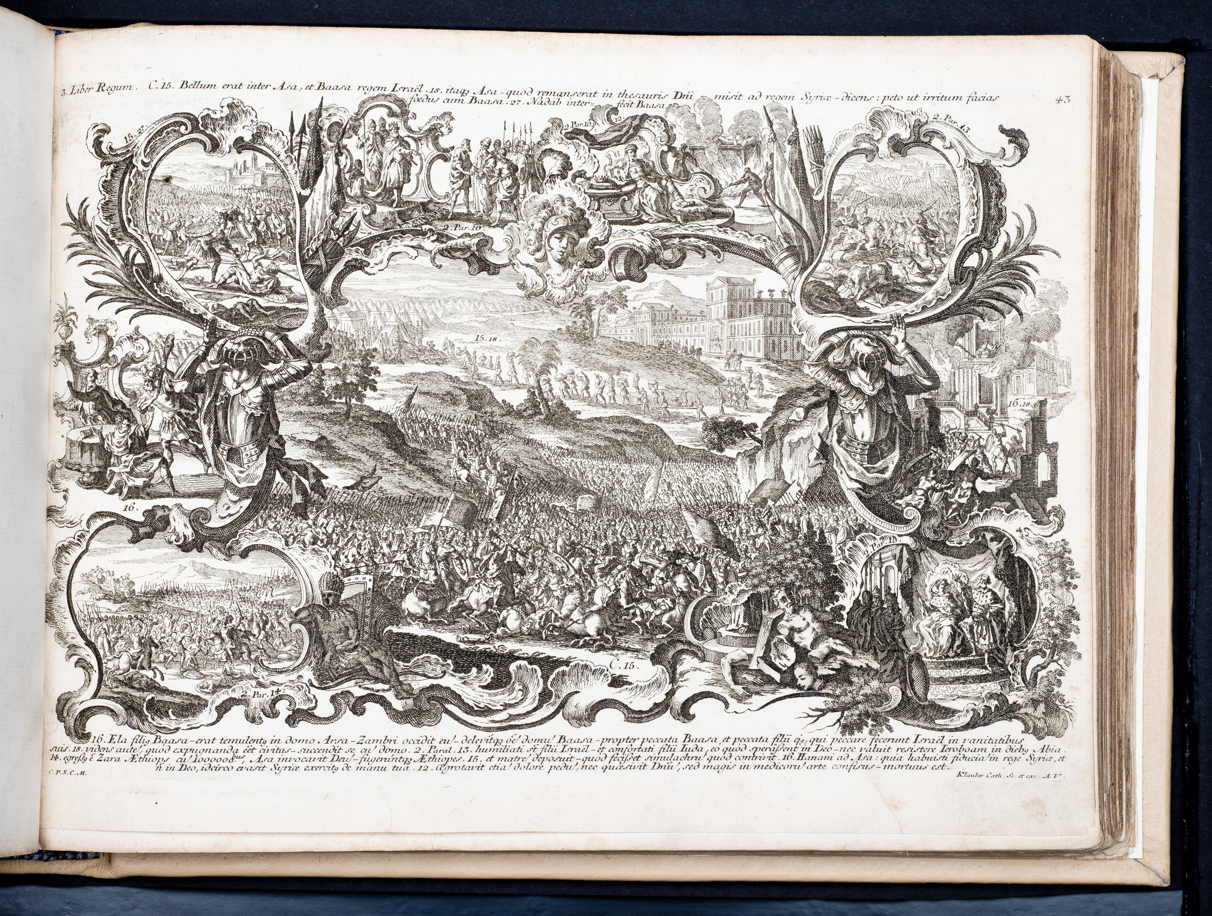 Historiae Biblicae Veteris et Novi Testamenti, Augsburg 1748.Księga wydana in folio złożona ze 100 ilustracji miedziorytniczych, wykonanych przez augsburskich grawerów, braci Józefa Sebastiana (1700-1768) Jana Baptystę (1712-1787) Klauberów, według obrazów augsburskiego malarza Johana Adama Stokmana (1720-1783). Miedzioryty z tego wydania stały się ikonograficznym wzornikiem dla malarzy i rytowników w całej Europie. Wydanie rzadkie, pełnego w polskich kolekcjach brak. Na rynku antykwarycznym pojawiają się pojedyncze ryciny. Egzemplarz kompletnySygnatura - MKDU-42859; SD-617