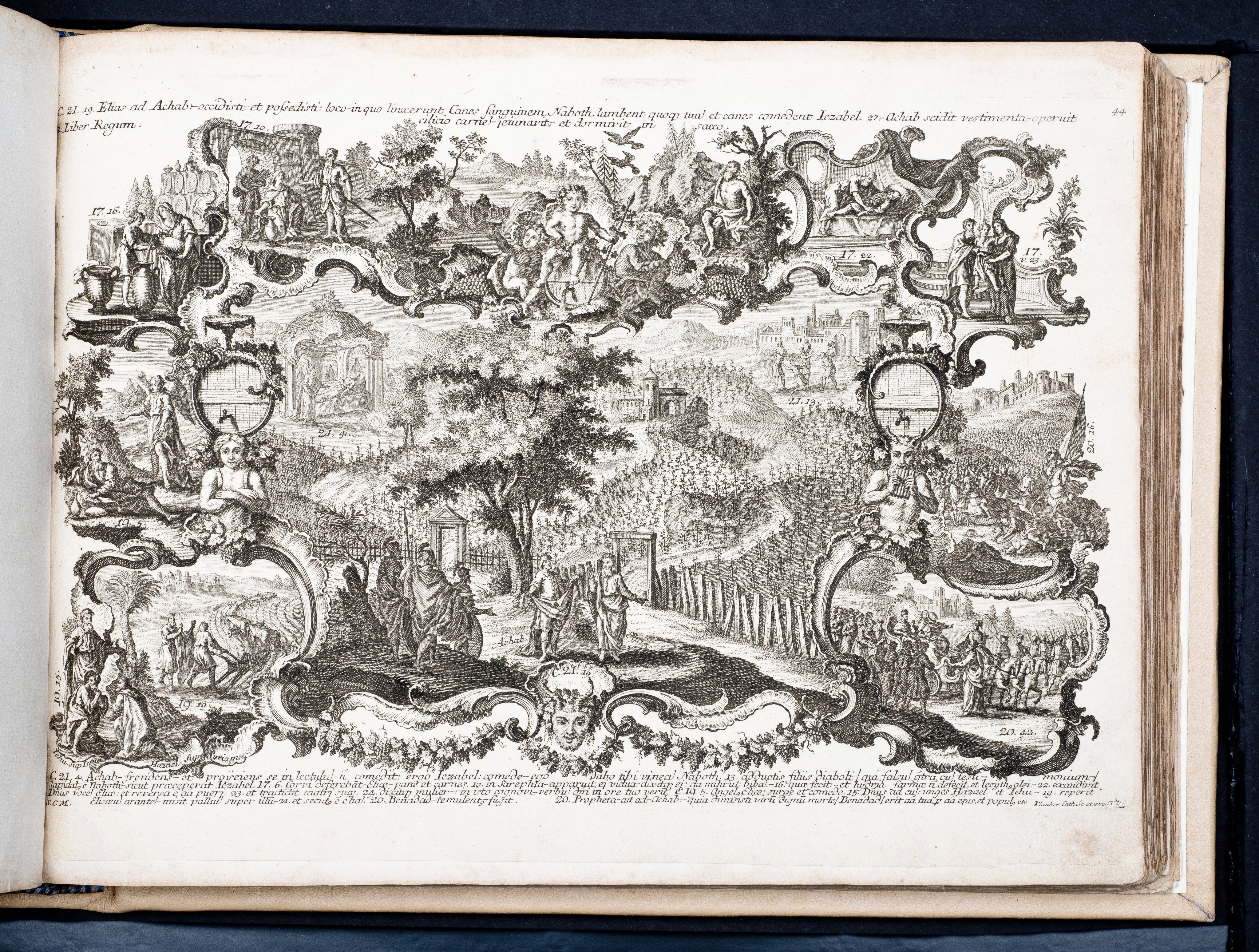 Historiae Biblicae Veteris et Novi Testamenti, Augsburg 1748.Księga wydana in folio złożona ze 100 ilustracji miedziorytniczych, wykonanych przez augsburskich grawerów, braci Józefa Sebastiana (1700-1768) Jana Baptystę (1712-1787) Klauberów, według obrazów augsburskiego malarza Johana Adama Stokmana (1720-1783). Miedzioryty z tego wydania stały się ikonograficznym wzornikiem dla malarzy i rytowników w całej Europie. Wydanie rzadkie, pełnego w polskich kolekcjach brak. Na rynku antykwarycznym pojawiają się pojedyncze ryciny. Egzemplarz kompletnySygnatura - MKDU-42859; SD-617