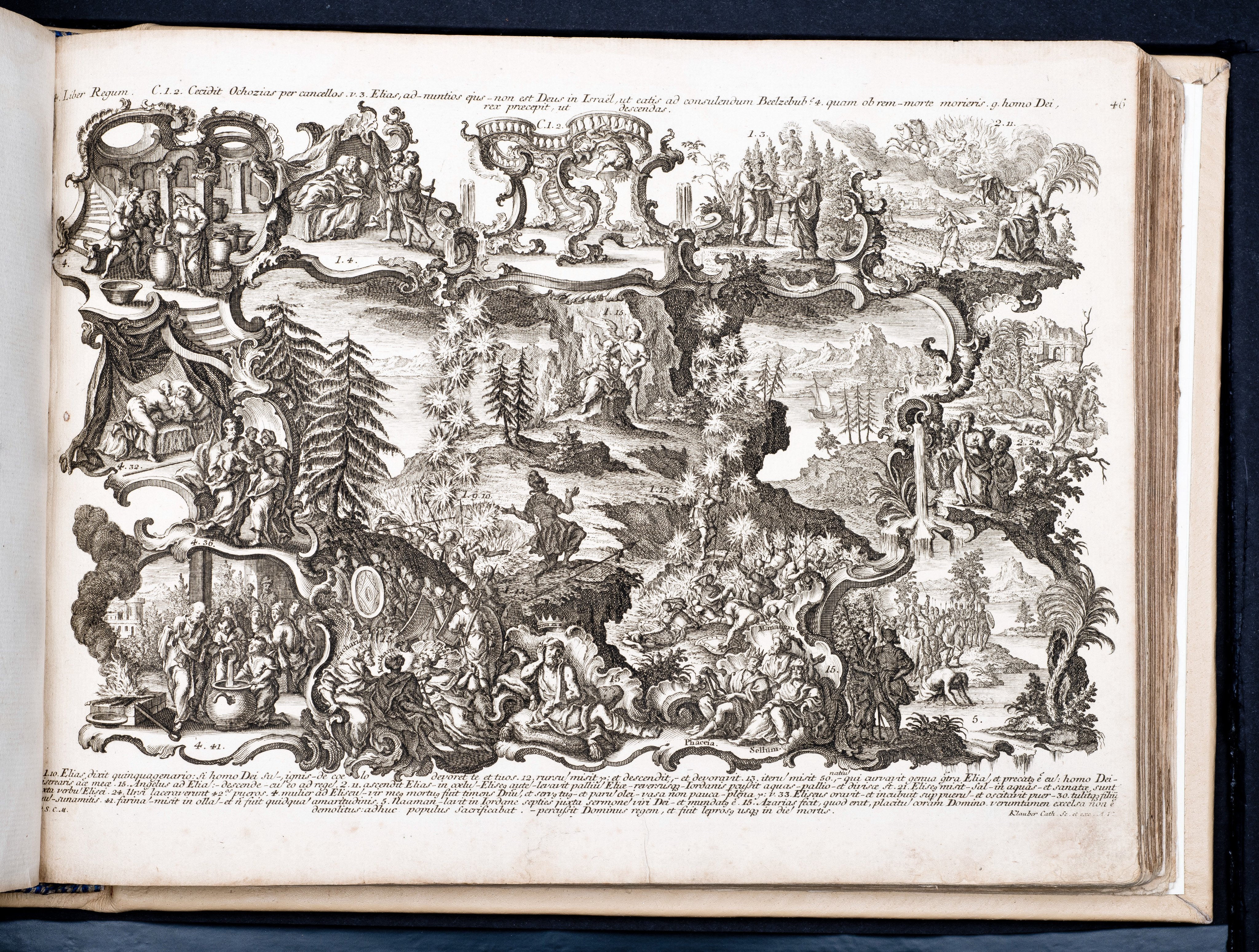 Historiae Biblicae Veteris et Novi Testamenti, Augsburg 1748.Księga wydana in folio złożona ze 100 ilustracji miedziorytniczych, wykonanych przez augsburskich grawerów, braci Józefa Sebastiana (1700-1768) Jana Baptystę (1712-1787) Klauberów, według obrazów augsburskiego malarza Johana Adama Stokmana (1720-1783). Miedzioryty z tego wydania stały się ikonograficznym wzornikiem dla malarzy i rytowników w całej Europie. Wydanie rzadkie, pełnego w polskich kolekcjach brak. Na rynku antykwarycznym pojawiają się pojedyncze ryciny. Egzemplarz kompletnySygnatura - MKDU-42859; SD-617