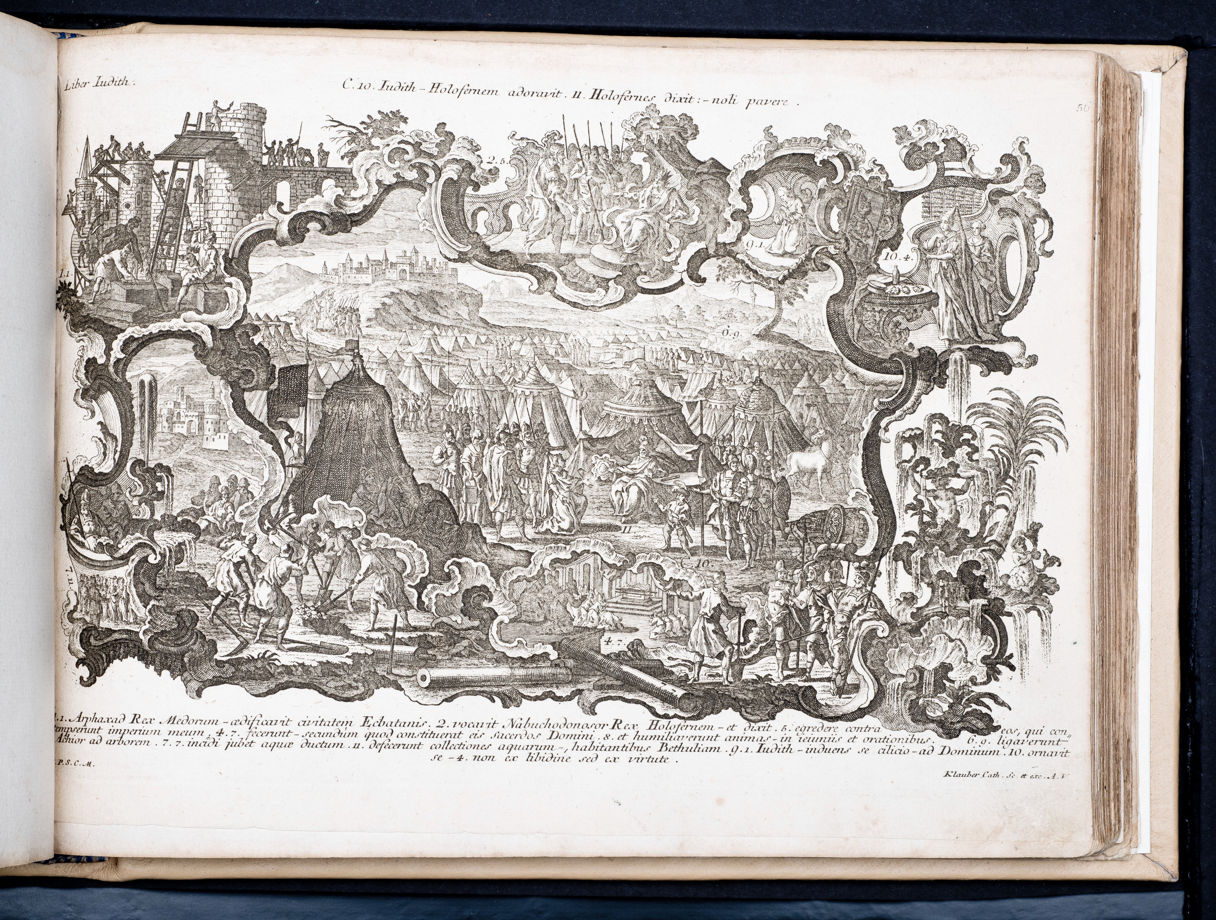 Historiae Biblicae Veteris et Novi Testamenti, Augsburg 1748.Księga wydana in folio złożona ze 100 ilustracji miedziorytniczych, wykonanych przez augsburskich grawerów, braci Józefa Sebastiana (1700-1768) Jana Baptystę (1712-1787) Klauberów, według obrazów augsburskiego malarza Johana Adama Stokmana (1720-1783). Miedzioryty z tego wydania stały się ikonograficznym wzornikiem dla malarzy i rytowników w całej Europie. Wydanie rzadkie, pełnego w polskich kolekcjach brak. Na rynku antykwarycznym pojawiają się pojedyncze ryciny. Egzemplarz kompletnySygnatura - MKDU-42859; SD-617