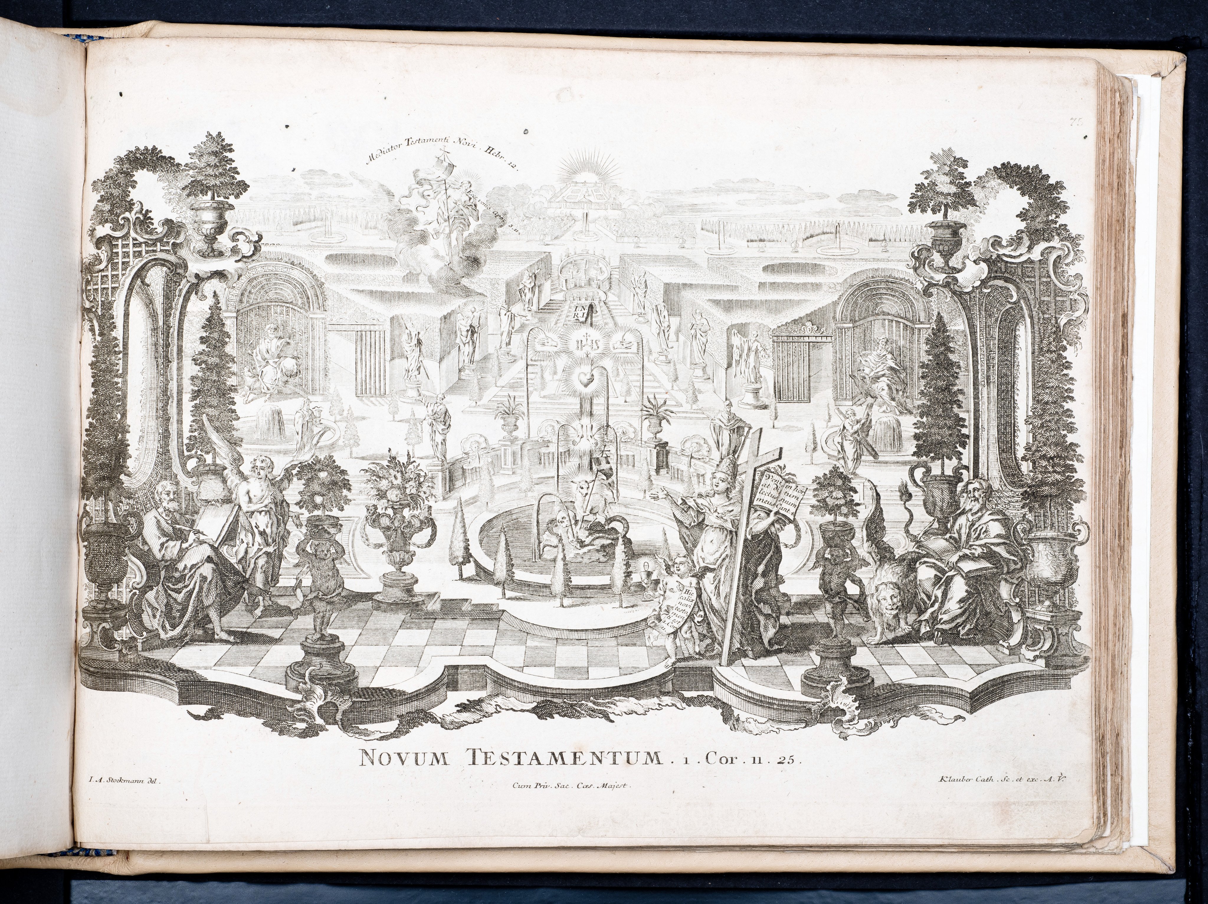 Historiae Biblicae Veteris et Novi Testamenti, Augsburg 1748.Księga wydana in folio złożona ze 100 ilustracji miedziorytniczych, wykonanych przez augsburskich grawerów, braci Józefa Sebastiana (1700-1768) Jana Baptystę (1712-1787) Klauberów, według obrazów augsburskiego malarza Johana Adama Stokmana (1720-1783). Miedzioryty z tego wydania stały się ikonograficznym wzornikiem dla malarzy i rytowników w całej Europie. Wydanie rzadkie, pełnego w polskich kolekcjach brak. Na rynku antykwarycznym pojawiają się pojedyncze ryciny. Egzemplarz kompletnySygnatura - MKDU-42859; SD-617