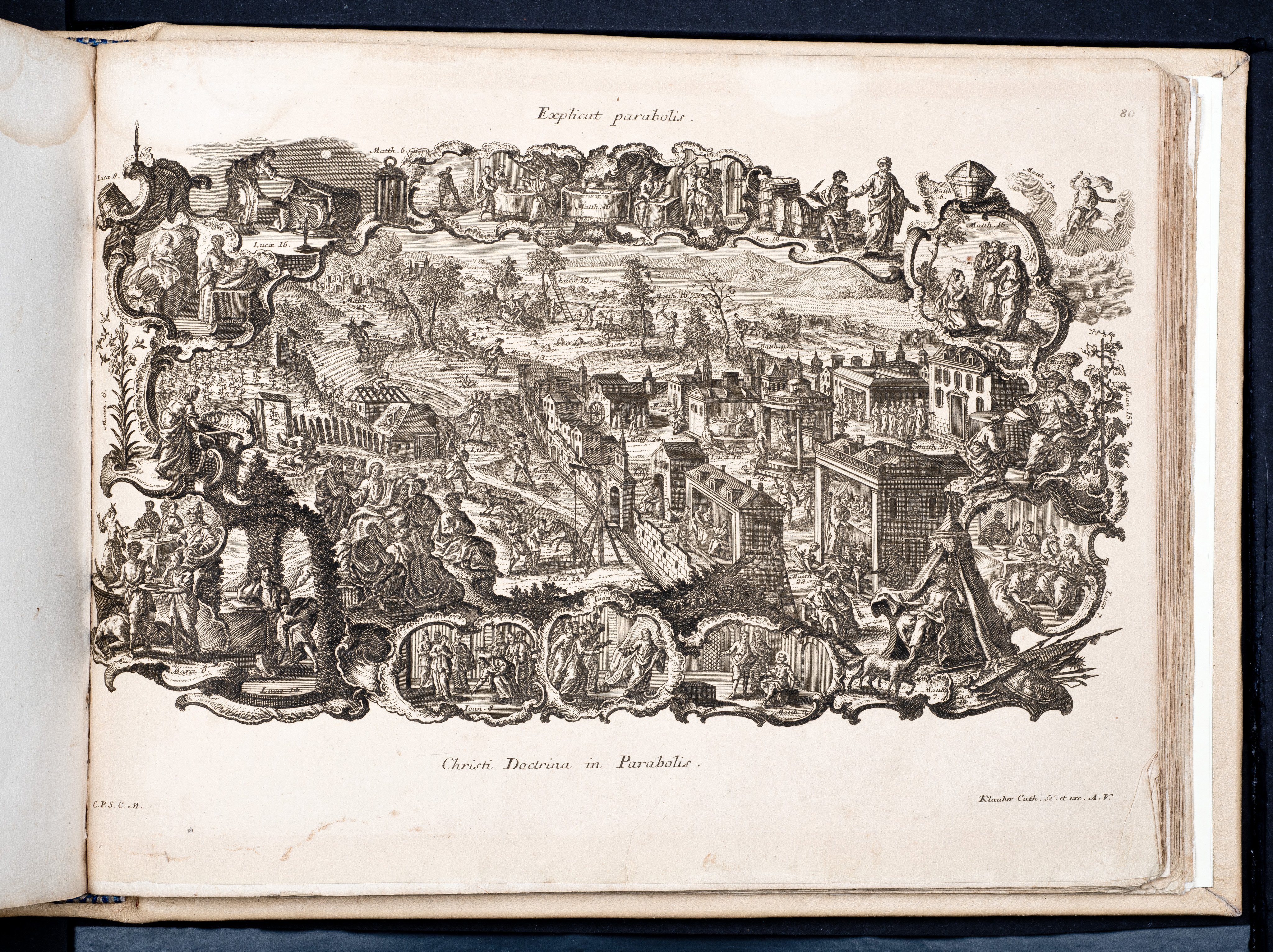 Historiae Biblicae Veteris et Novi Testamenti, Augsburg 1748.Księga wydana in folio złożona ze 100 ilustracji miedziorytniczych, wykonanych przez augsburskich grawerów, braci Józefa Sebastiana (1700-1768) Jana Baptystę (1712-1787) Klauberów, według obrazów augsburskiego malarza Johana Adama Stokmana (1720-1783). Miedzioryty z tego wydania stały się ikonograficznym wzornikiem dla malarzy i rytowników w całej Europie. Wydanie rzadkie, pełnego w polskich kolekcjach brak. Na rynku antykwarycznym pojawiają się pojedyncze ryciny. Egzemplarz kompletnySygnatura - MKDU-42859; SD-617