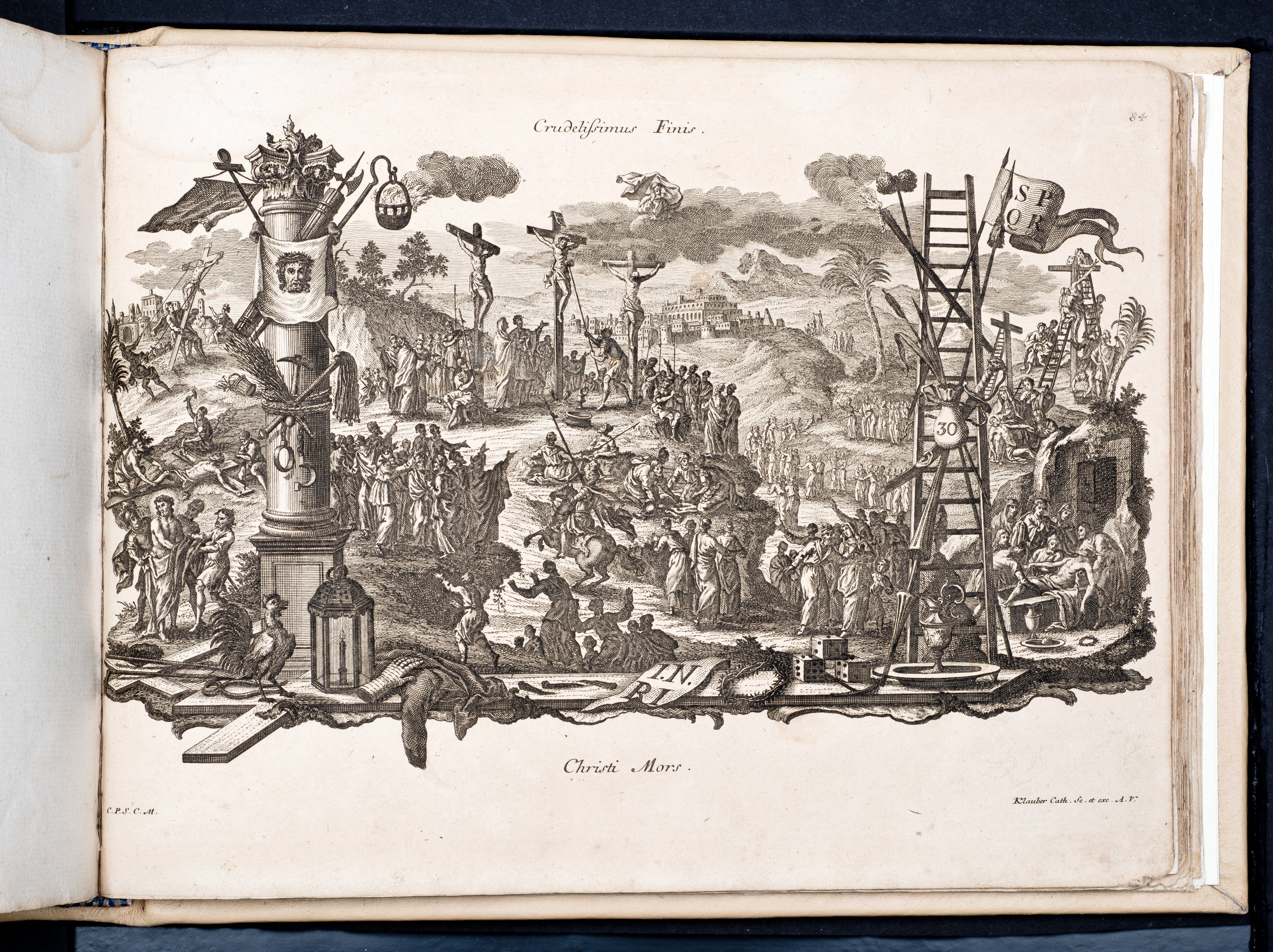 Historiae Biblicae Veteris et Novi Testamenti, Augsburg 1748.Księga wydana in folio złożona ze 100 ilustracji miedziorytniczych, wykonanych przez augsburskich grawerów, braci Józefa Sebastiana (1700-1768) Jana Baptystę (1712-1787) Klauberów, według obrazów augsburskiego malarza Johana Adama Stokmana (1720-1783). Miedzioryty z tego wydania stały się ikonograficznym wzornikiem dla malarzy i rytowników w całej Europie. Wydanie rzadkie, pełnego w polskich kolekcjach brak. Na rynku antykwarycznym pojawiają się pojedyncze ryciny. Egzemplarz kompletnySygnatura - MKDU-42859; SD-617
