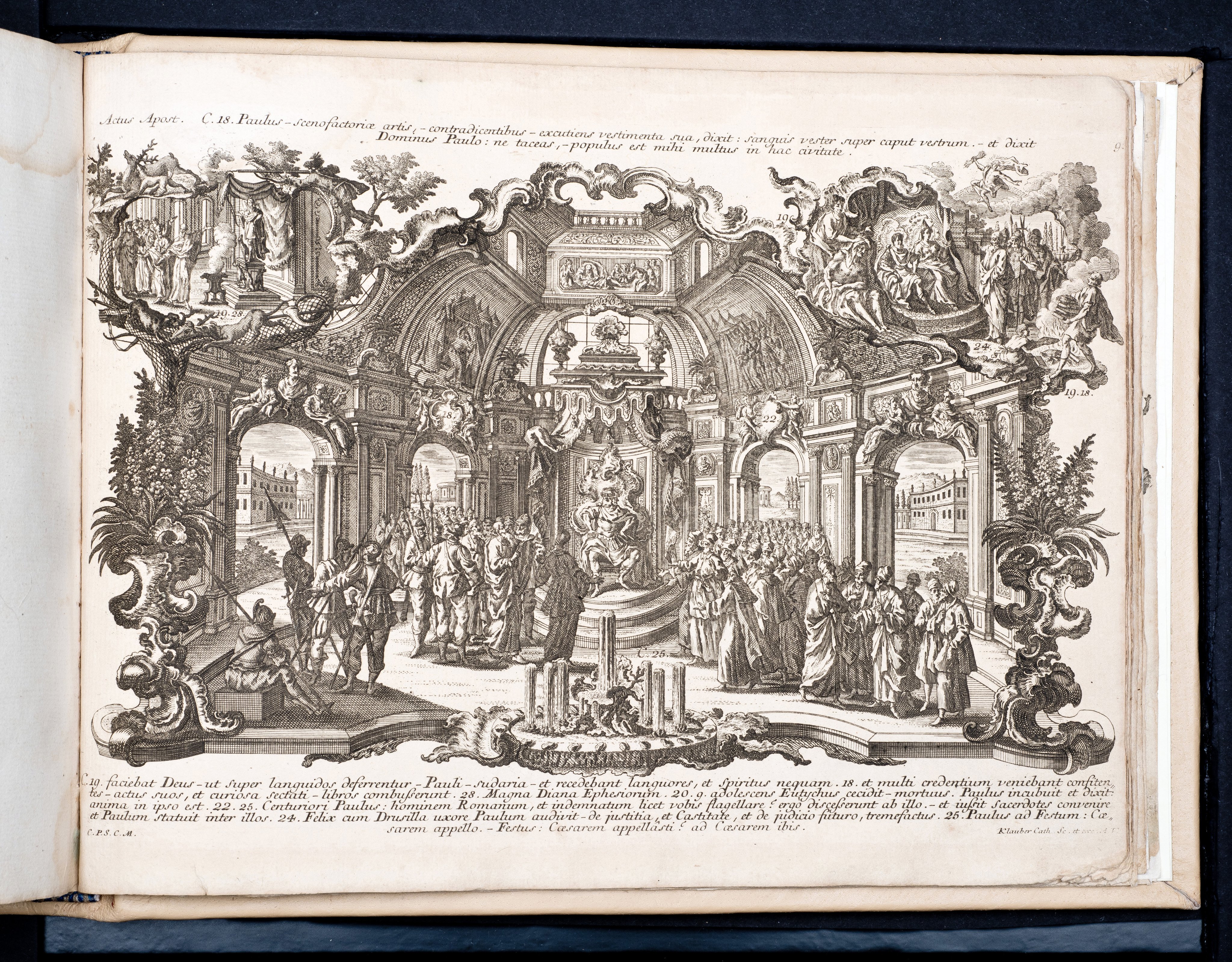 Historiae Biblicae Veteris et Novi Testamenti, Augsburg 1748.Księga wydana in folio złożona ze 100 ilustracji miedziorytniczych, wykonanych przez augsburskich grawerów, braci Józefa Sebastiana (1700-1768) Jana Baptystę (1712-1787) Klauberów, według obrazów augsburskiego malarza Johana Adama Stokmana (1720-1783). Miedzioryty z tego wydania stały się ikonograficznym wzornikiem dla malarzy i rytowników w całej Europie. Wydanie rzadkie, pełnego w polskich kolekcjach brak. Na rynku antykwarycznym pojawiają się pojedyncze ryciny. Egzemplarz kompletnySygnatura - MKDU-42859; SD-617