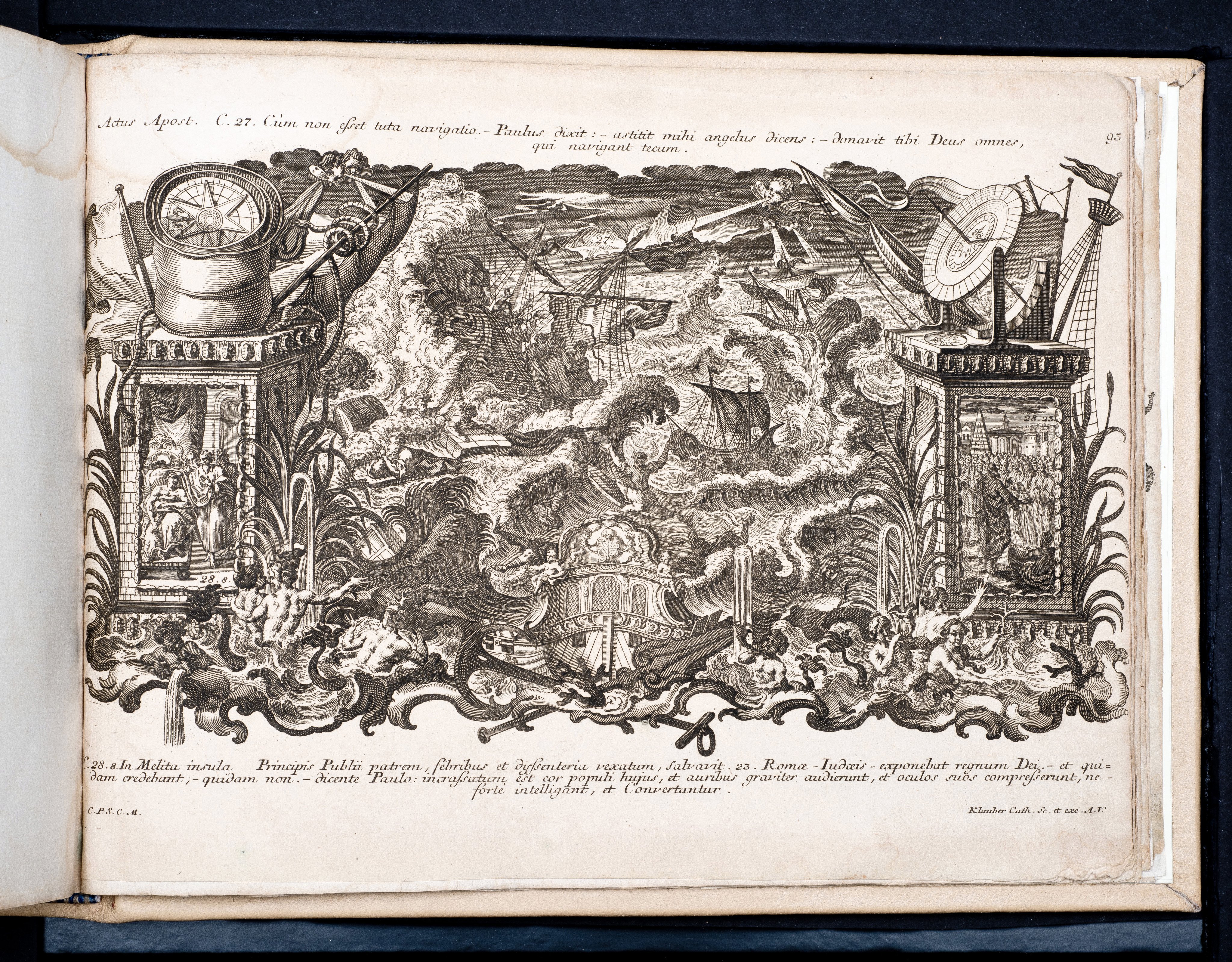 Historiae Biblicae Veteris et Novi Testamenti, Augsburg 1748.Księga wydana in folio złożona ze 100 ilustracji miedziorytniczych, wykonanych przez augsburskich grawerów, braci Józefa Sebastiana (1700-1768) Jana Baptystę (1712-1787) Klauberów, według obrazów augsburskiego malarza Johana Adama Stokmana (1720-1783). Miedzioryty z tego wydania stały się ikonograficznym wzornikiem dla malarzy i rytowników w całej Europie. Wydanie rzadkie, pełnego w polskich kolekcjach brak. Na rynku antykwarycznym pojawiają się pojedyncze ryciny. Egzemplarz kompletnySygnatura - MKDU-42859; SD-617